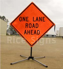 One Lane Road Ahead Roll-up Sign