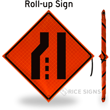 Left Lane Ends (symbol) Roll-Up Signs