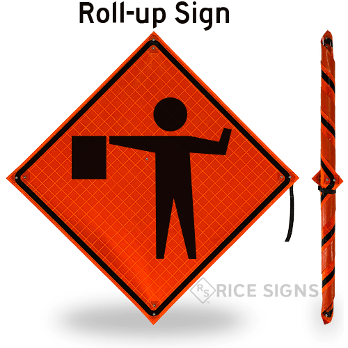 Flagger Ahead (symbol With Flag) Roll-Up Signs