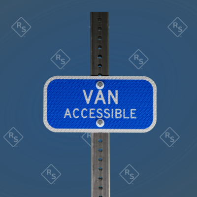A 360 degree view of a blue van accessible sign.