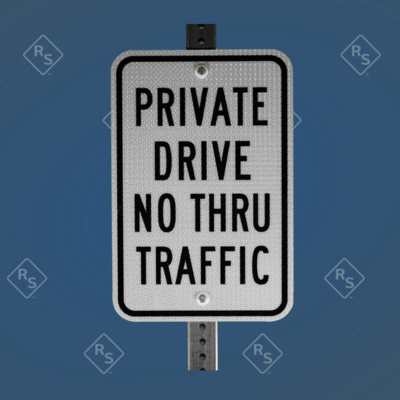 A 360 degree view of a private drive no thru traffic sign