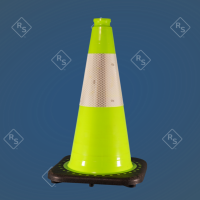 A 360 degree view of a lime green 18 inch cone