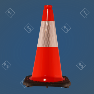 A 360 degree view of an orange 18 inch traffic cone with 2 reflective bands