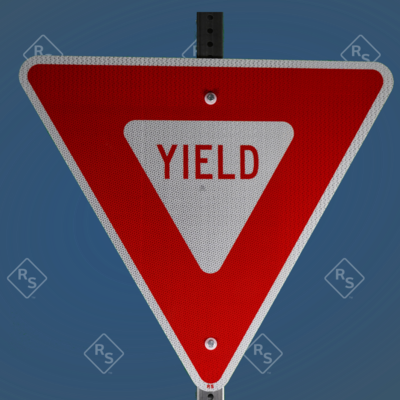 A 360 degree view of a yield sign