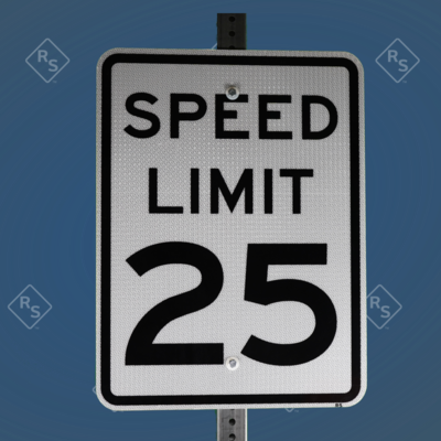 A 360 degree view of a speed limit sign