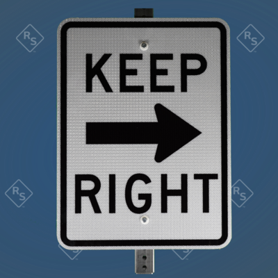 A 360 degree view of a keep right sign