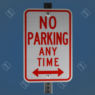 This is a 360 view of the No Parking Any Time sign MUTCD R7-1
