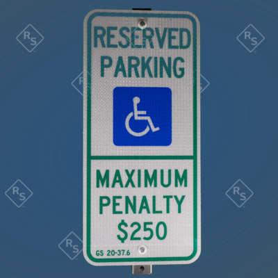 A 360 degree view of a North Carolina Reserved Parking sign