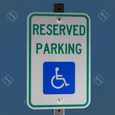 A 360 degree view of the R7-8 reserved parking handicapped sign
