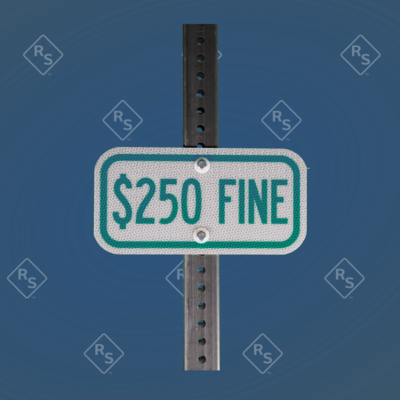 A 360 degree view of a custom fine sign that is green in color