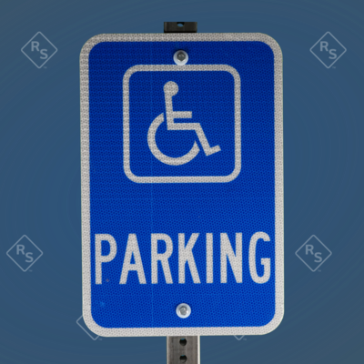 A 360 degree view of a sign that informs people that the parking spot is reserved for people with disabilities.