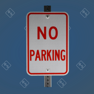 A 360 degree view of a no parking sign