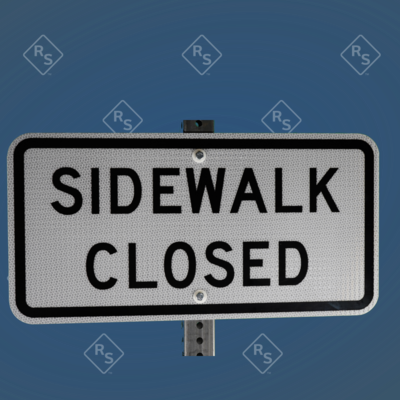 A 360 degree view of a the sidewalk closed sign