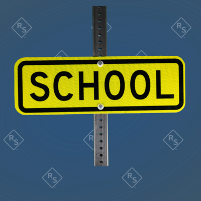 A 360 degree view of a school sign