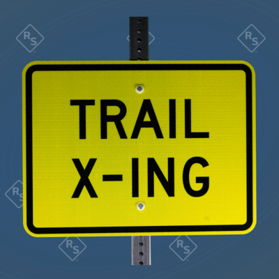 A 360 degree view of a Trail Crossing Sign