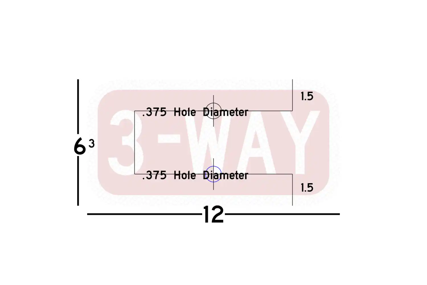 R1-3a 12x6 sign showing predrilled mounting hole locations and spacing