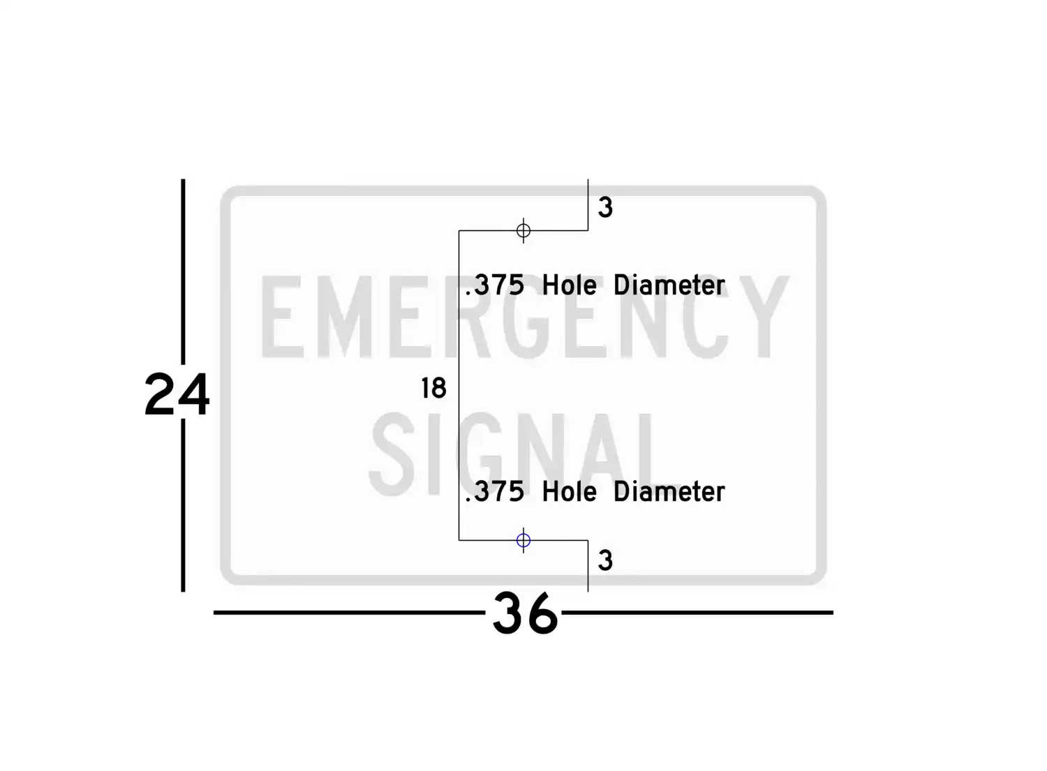 R10-13 36x24 sign showing predrilled mounting hole locations and spacing