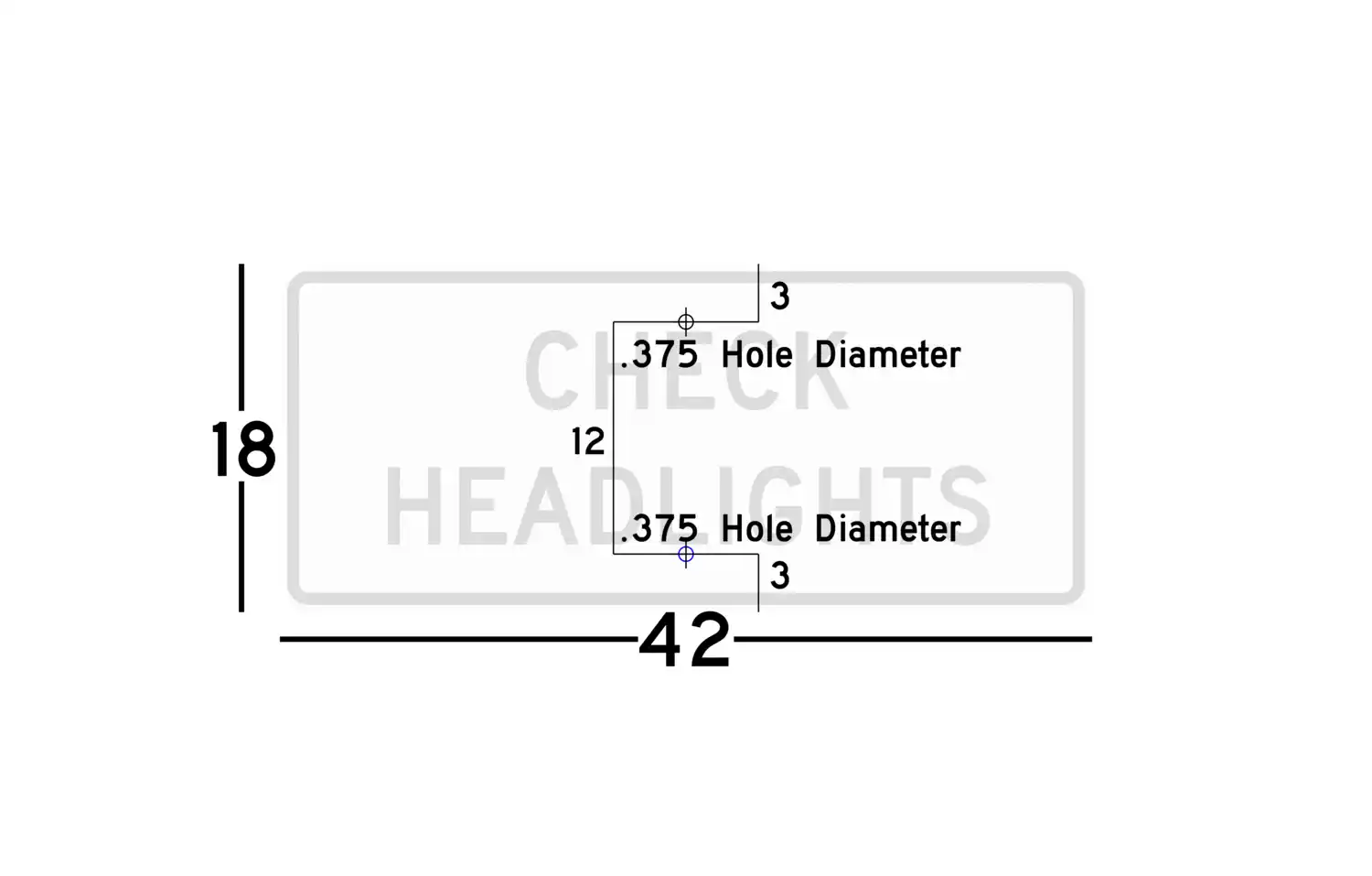 R16-9 42x18 sign showing predrilled mounting hole locations and spacing