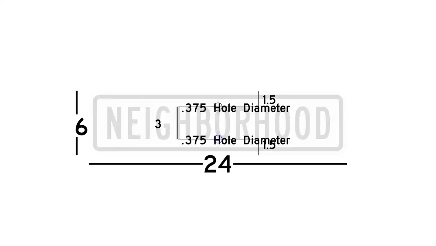 R2-5bP 24x6 sign showing predrilled mounting hole locations and spacing