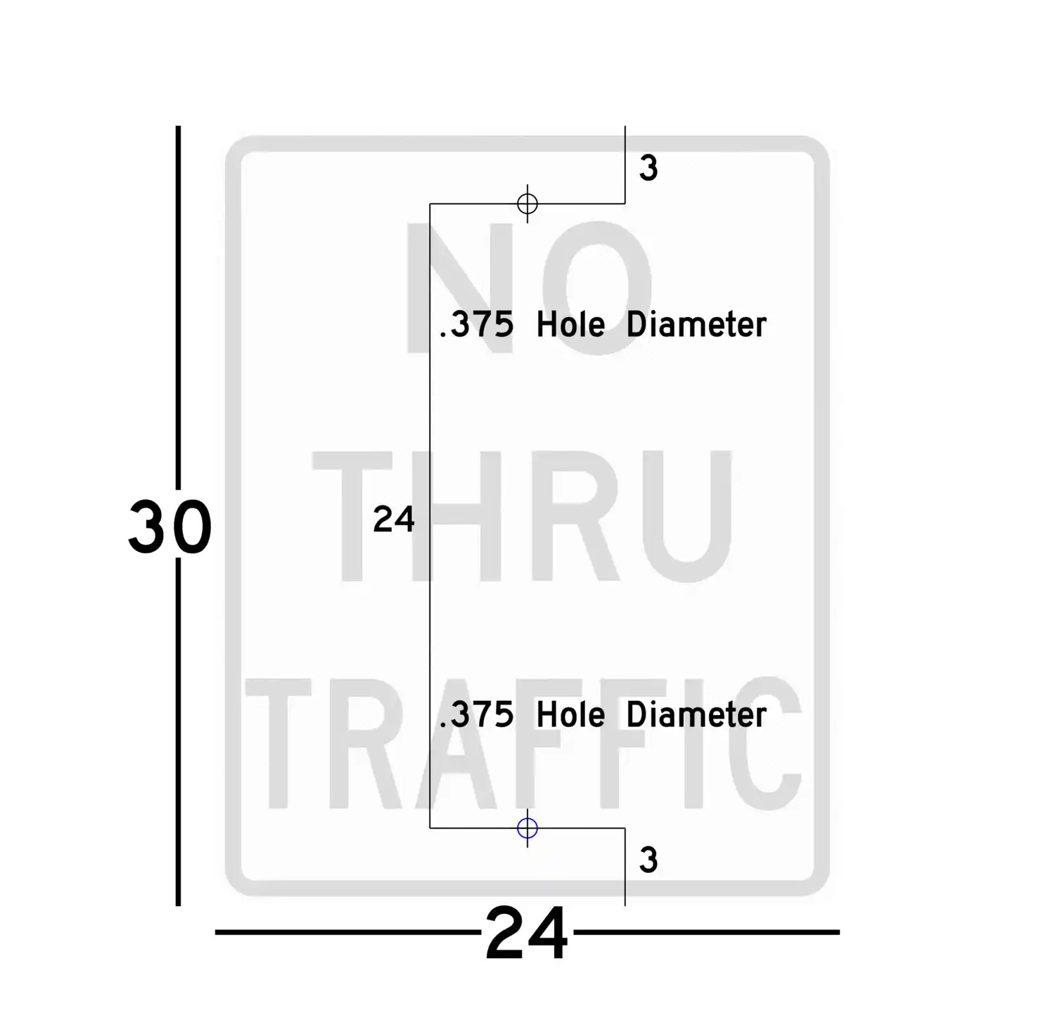 R5-12 24x30 sign showing predrilled mounting hole locations and spacing