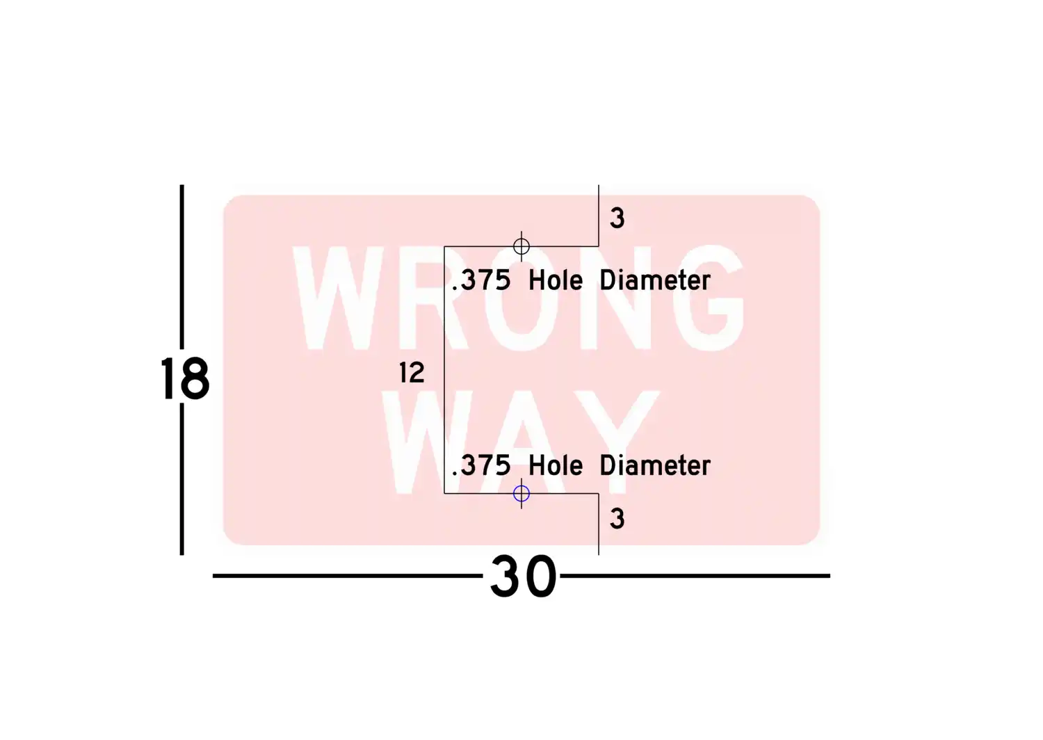 R5-1a 30x18 sign showing predrilled mounting hole locations and spacing