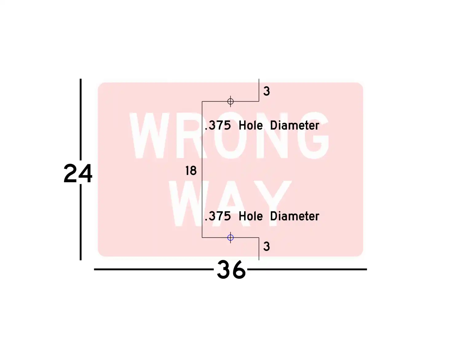 R5-1a 36x24 sign showing predrilled mounting hole locations and spacing