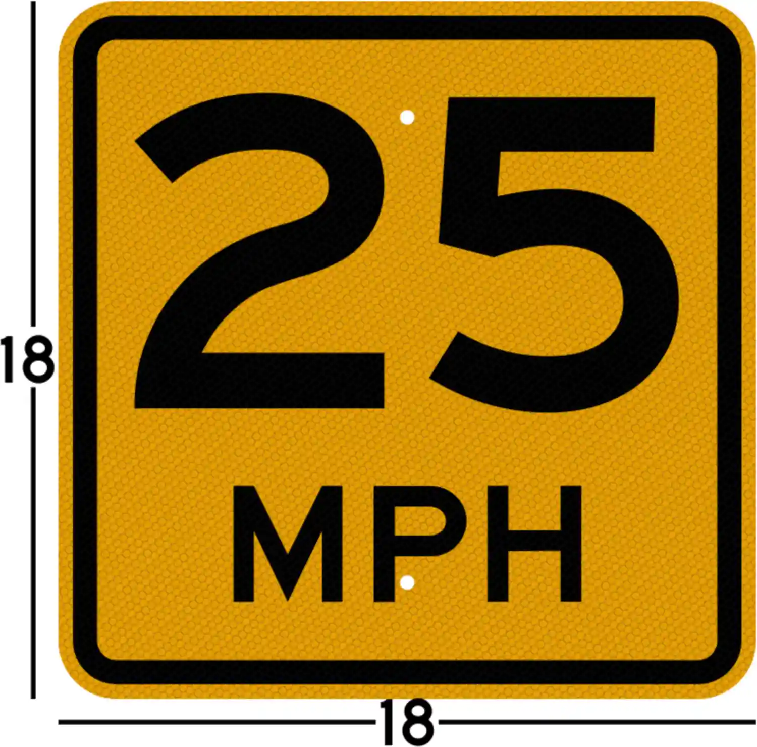 MUTCD W13-1P sign, 18x18, dimension diagram showing how the sign is measured