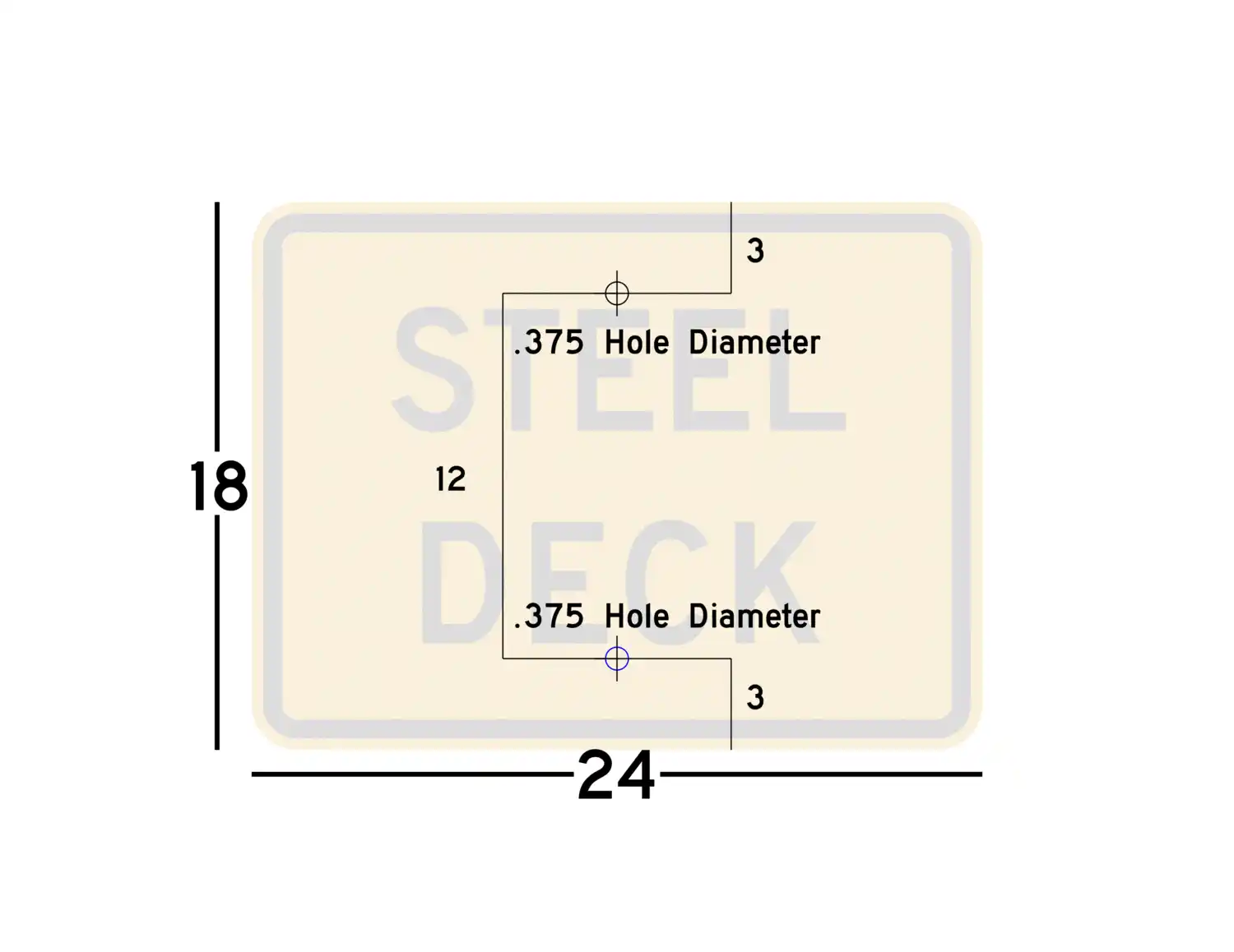 W8-5bP 24x18 sign showing predrilled mounting hole locations and spacing