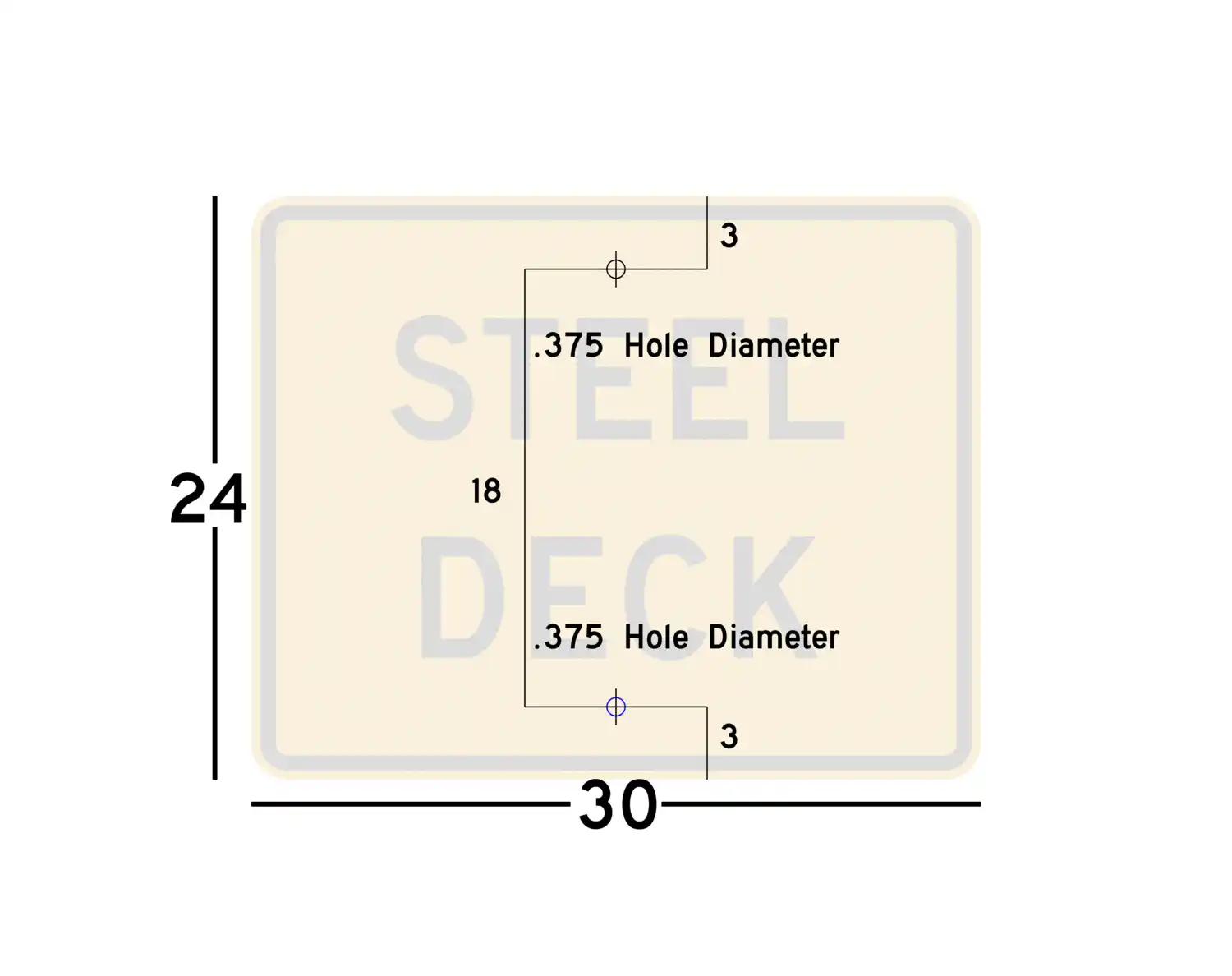 W8-5bP 30x24 sign showing predrilled mounting hole locations and spacing