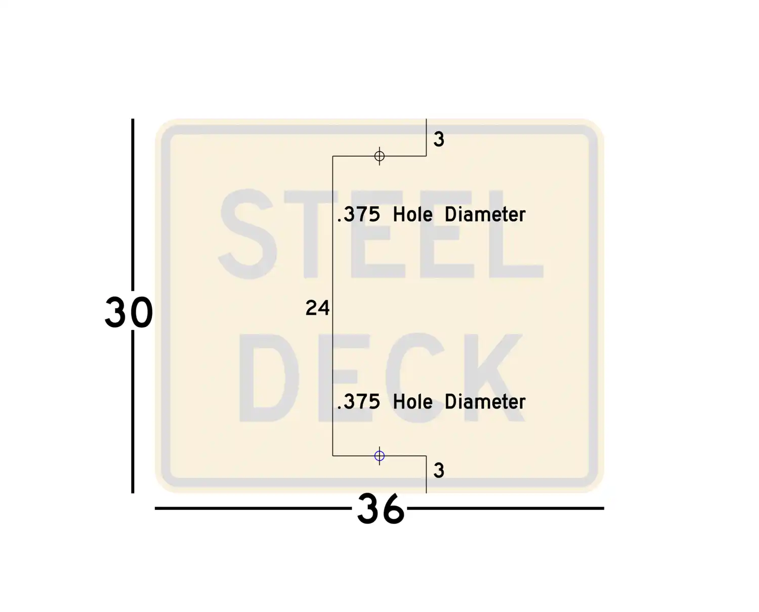 W8-5bP 36x30 sign showing predrilled mounting hole locations and spacing