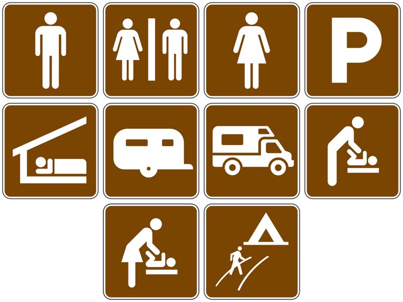 10 different accomodation signs are shown