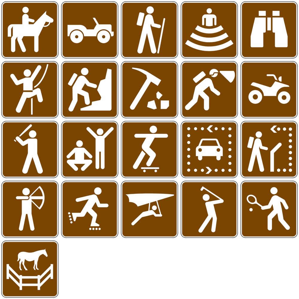 Many different land signs are shown