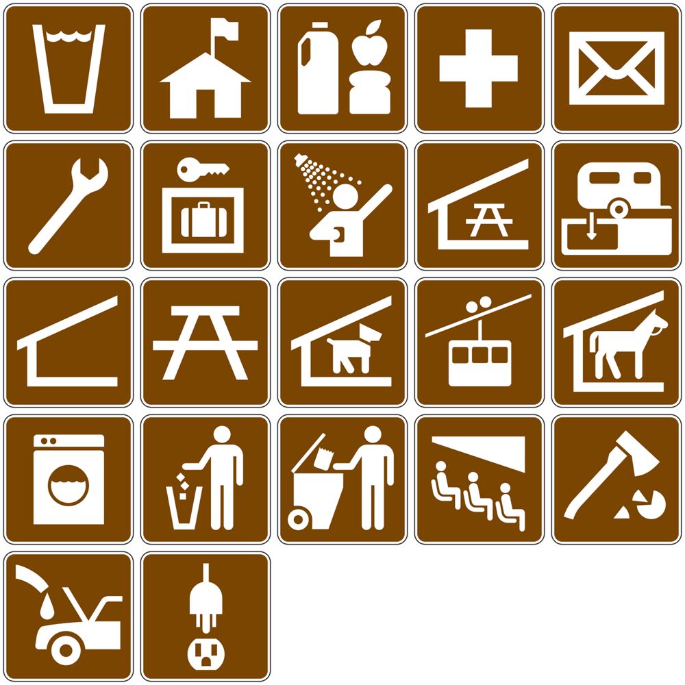 Many different service signs are shown