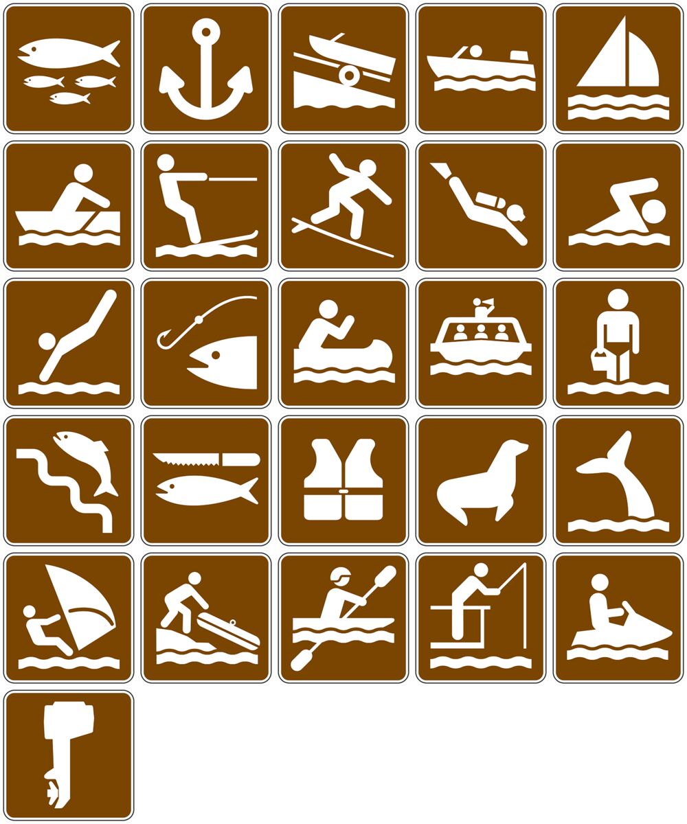 Many different water signs are shown