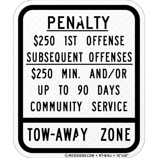 R7-8-NJ with black bold letters reading NEW JERSEY HANDICAPPED PARKING on a white vertical rectangle