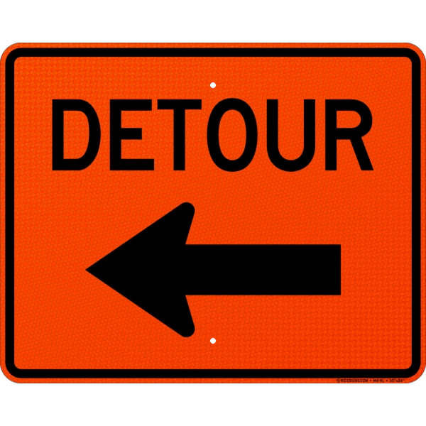 Detour Left Arrow Sign