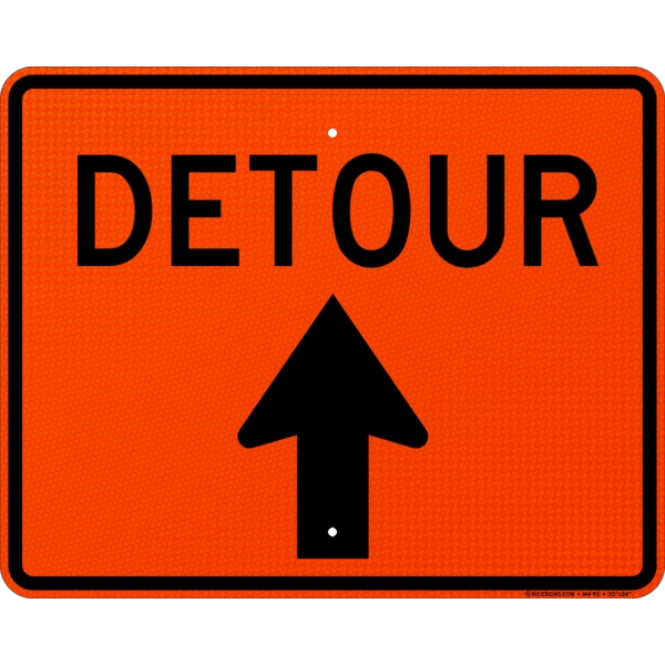 Detour Straight Arrow Sign
