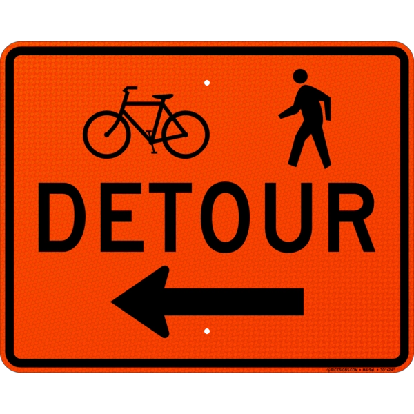 Detour Bicycle And Pedestrian Left Arrow Sign