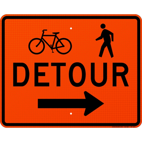 Detour Bicycle And Pedestrian Right Arrow Sign