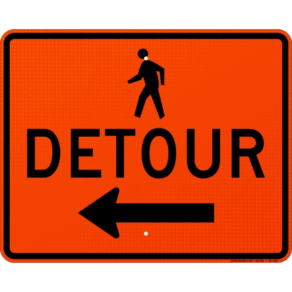Pedestrian Detour With Left Arrow Sign