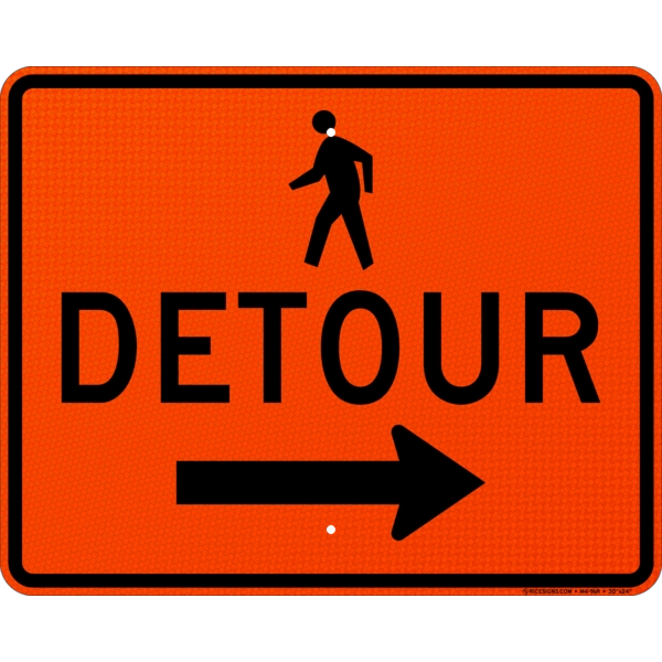 Pedestrian Detour With Right Arrow Sign