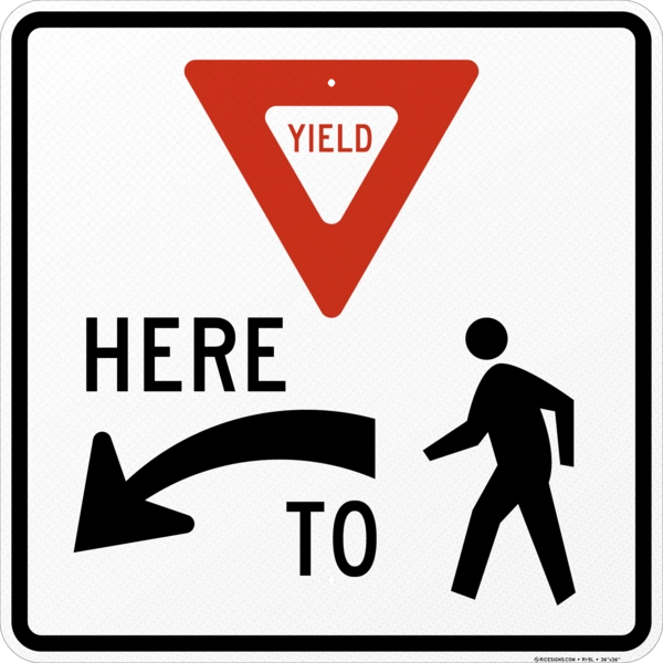 Yield Here To Pedestrians With Left Arrow Sign