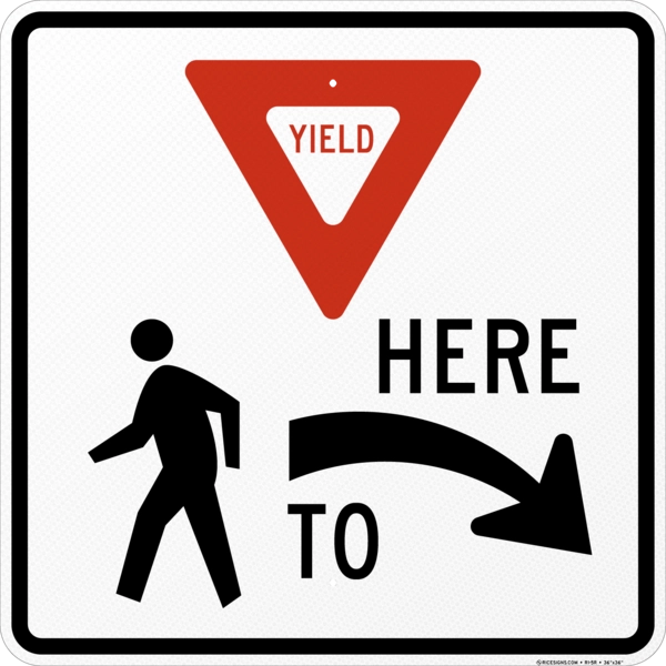 Yield Here To Pedestrians With Right Arrow Sign