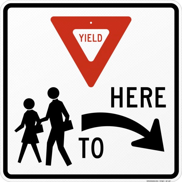 Yield Here To Pedestrians Right Arrow Sign