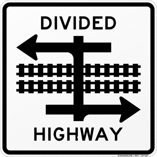 Divided Highway Train Crossing Sign