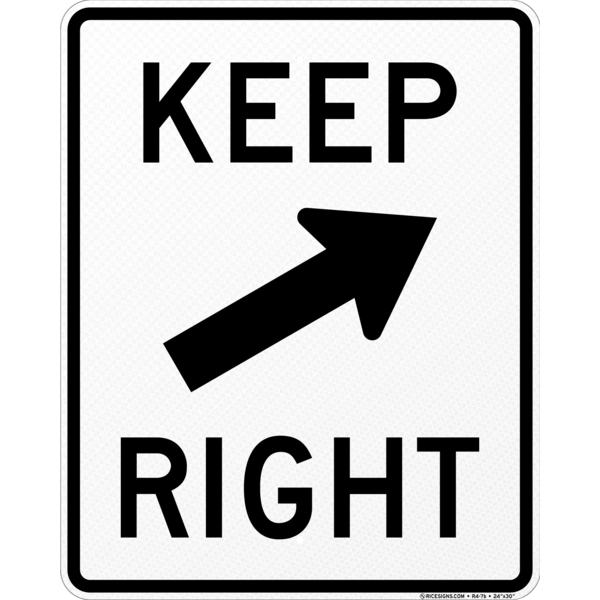Keep Right Angle Arrow Sign