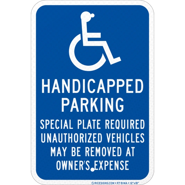 Massachusetts Handicapped Parking Special Plate Required Sign