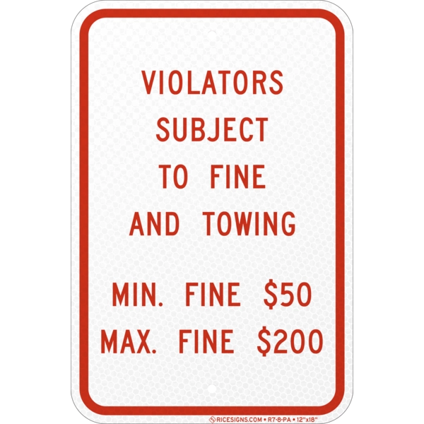 Pennsylvania Violators Subject To Fine And Towing Sign