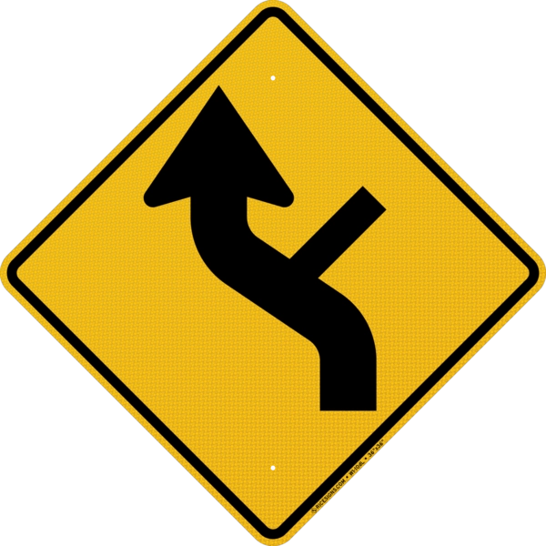 Left Reverse Curve With Side Road Style D Sign