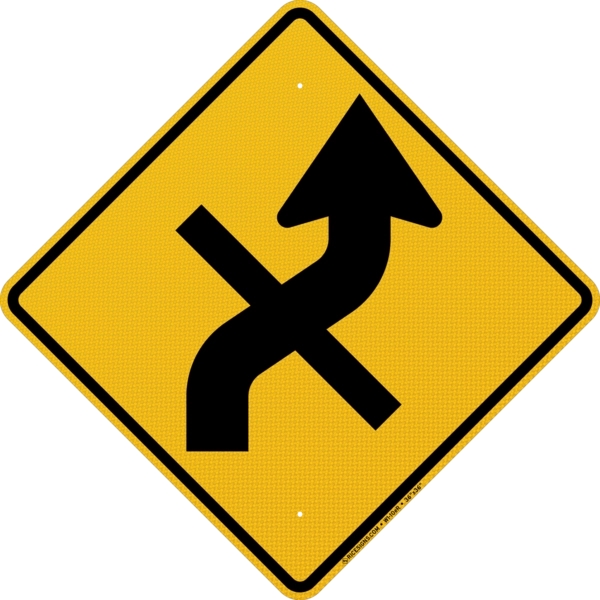 Right Reverse Curve With Side Road Style E Sign